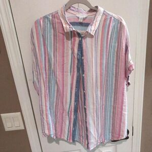 Time and Tru Pink Blue White Striped Women's Shirt